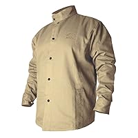 Mens Long Sleeve Revco BSX BXTN9C Khaki Fire Resistant Cotton Welding Jacket, Large, Brown, Large US
