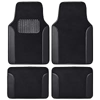 BDK Floor Mats for Cars, Two-Tone Carpet with Faux Leather Accents, Automotive Floor Mat Set with Built-In Heel Pad, Stylish Interior Car Accessories (Black)