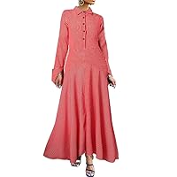 Women Long Sleeve Shirt Dress Ruffled Lapel Button Up Streetwear Striped Patchwork Robe