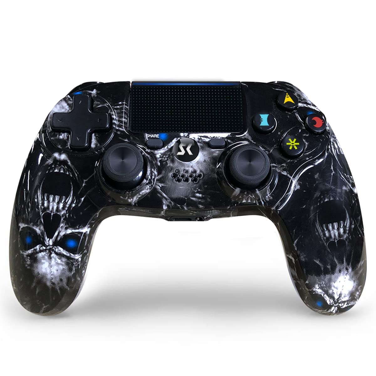 Kujian Wireless Controller for PS4, Black Skull Style Double Shock High Performance Controller Compatible with Playstation 4/Pro/Slim/PC with Headset Jack, Touch Pad, Motion Control, Audio Function