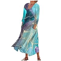 Dresses for Women 2024 Printed 3/4 Sleeve Dress with Pocket Casual Vacation Beach Dress Lightweight Trendy Sun Dress