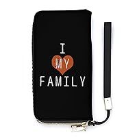 I Love My Family Wristlet Wallet Leather Long Card Holder Purse Slim Clutch Handbag for Women