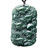 Natural Hand Carved Green Jade Wu God of Wealth Guan Dragon Yu Guan Gong Guan Yu Male Necklace Pendant Bead Chain for Men or Women