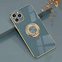 Omorro for iPhone 11 Pro Case with Ring, Built-in 360 Degree Rotation Ring Kickstand Cover Case with Shiny Plating Rose Gold Edge Work with Magnetic Car Mount Slim Soft Tup Case for Women Girls Gray