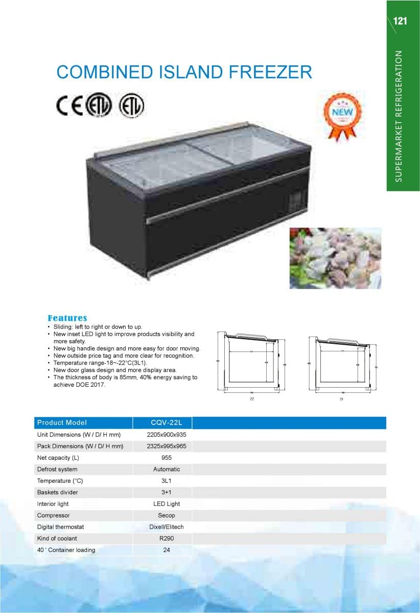 Chest Freezer for Supermarket Glass sliding Door 87