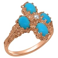 10k Rose Gold Natural Diamond & Turquoise Womens Cluster Ring (0.04 cttw, H-I Color, I2-I3 Clarity)