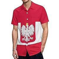 Polish Flag Eagle Men's Short Sleeve Shirt Casual Loose Button Down Shirts for Work Beach Vacation