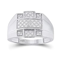 Solid 925 Sterling Silver Real Natural Diamond Mens Cross Anniversary Ring 1/6 Carat (.15 Cttw)