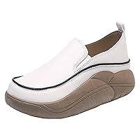 Women Heightening Thick Sole Shoes,Women's Fashion Sneakers Chunky Loafers Platform Round Toe Shoes Slip-on Comfort Walking Casual Shoes White
