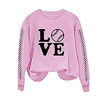 Women Love Letter Print Sweatshirt 2024 Long Sleeve Crewneck Casual Pullover Baseball Mom Gift Funny Graphic Shirts