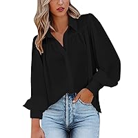SNKSDGM Women Dress Shirts Button Down Long Sleeve Roll Up Blouses Shirt V-Neck Color Block Business Casual Tunics Tops 2024