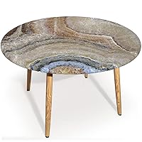 Marble Round Fitted Table Cover with Elastic Edges,Marble Pattern Marbling Culture Design Waterproof Oil-Proof Table Cloth Stain-Resistant,Cinnamon Grey - Fits Tables up to 68″ - 74” Diameter