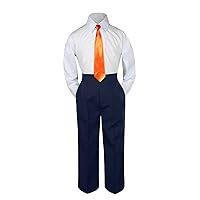 Leadertux 3pc Formal Baby Toddler Boys Orange Necktie Navy Blue Pants Sets S-7