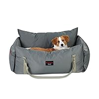 Pet Car Booster Seat for Large Dog and Cat Bumper Cushion Bed with Harness for Long Drive Made of Scratch-Resistant and Water-Resistant Materials (Large, Gray)