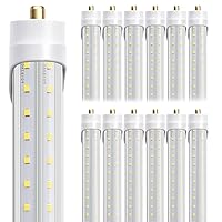 8ft LED Bulbs, 8 Foot LED Shop Light Bulb 72W 6000K 10000lm, Super Bright,T8 T10 T12 V Shape FA8 Lights, Clear Cover, F96T12 Bulbs to Replace Fluorescent Light Bulbs(Pack of 12)