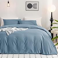 JELLYMONI Cotton Duvet Cover Full Size - 100% Washed Cotton Linen Like Textured Comforter Cover, 3 Pieces Breathable Soft Bedding Set with Zipper Closure (Grayish Blue, Full 80