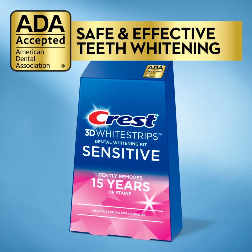 Crest 3D Whitestrips Sensitive At-home Teeth Whitening Kit, 18 Treatments, Gently Removes 15 Years of Stains