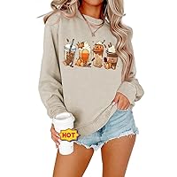 Women Halloween Sweatshirt Pumpkin Coffee Graphic Shirts Retro Fall Sweatshirt Thanksgiving Gift Long Sleeve Pullover