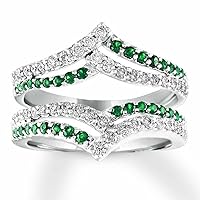 1Ct Round Cut Created Green Emerald & Diamond 14K White Gold Over 925 Sterling Silver Diamond Engagement Guard Enhancer Wrap Ring for Women