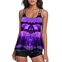 2 Piece Athletic Tankini Swimsuits for Women Drawstring Bathing Suits with High Waisted Bottom Athletic Swimwear