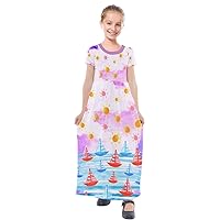 PattyCandy Girls Maxi Dress Empire Waist Summer Tropical Coral Hawaii Little Kids Long Casual Dress Size 2-16