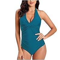 Swimsuits for Ladies Deep V Neck Backless Halter Sexy Cleavage Seamless Underwire Swimsuits Women 2024