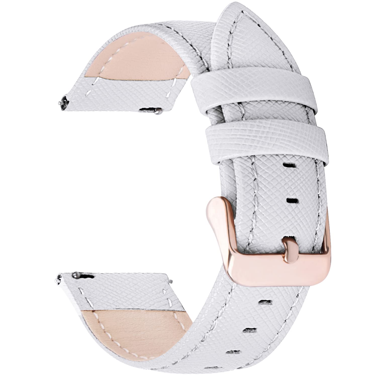 Fullmosa Cross 18mm Leather Watch Band with Stainless Metal Clasp Compatible with Garmin Vivoactive 4S/Vivomove 3S/Active S/Venu 2S/Move 3S, Fossil gen 4/5,White+Rose Gold Buckle