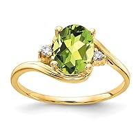 Solid 14k Yellow Gold 8x6mm Oval Peridot Green August Gemstone Checker Diamond Engagement Ring (.034 cttw.)