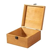 Vintage Wooden Storage Box Container with Hinged Lid and Front Clasp, 7.7'' x 7.7'' x 3.9'' Keepsake Box, Rustic Wood Boxes for Crafts Art Hobbies and Home Decoration