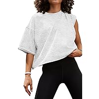 Carpetcom Oversized Workout Shirts for Women Short Sleeve Drop Shoulder Casual Crop Tops Baggy Gym Yoga Athletic Tee
