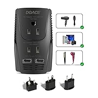 DOACE® 220V to 110V Converter, 2000W Travel Voltage Converter for Hair Dryer Straightener Curling Iron, 10A Power Adapter with 2 USB and EU/UK/AU/US Plugs for Charging Laptop Tablet Camera Cell Phone