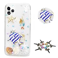 STENES Sparkle Case Compatible with Google Pixel 7 Pro Case - Stylish - 3D Handmade Bling Tropical Fish MermaidRhinestone Crystal Diamond Design Cover Case - Blue