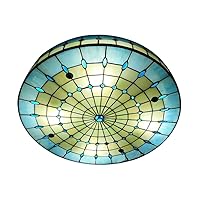 Blue Tiffany Ceiling Light, Elegant Stained Glass Flush Mount Ceiling Light, Decorative Round Ceiling Lamp for Bedroom, Entryway (15.7