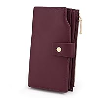 UTO Wallets for Women Wristlet RFID Large Capacity PU Leather Clutch Card Holder Organizer Ladies Purse Strap 459 Wine Red