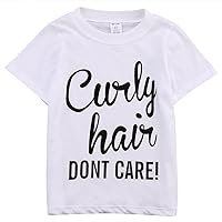 Kids Baby Girl Curly Hair Don't Care Printed Summer White T-Shirt Short Sleeve Tops (2T)