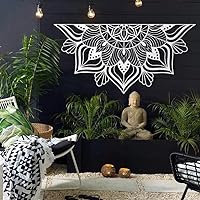 NORTH KAISER Metal Wall Art I Mandala Metal Wall Decor I Flower Wall Hanging I Lotus Wall Sculpture for Bedroom Living Room Above Bed (White, 70.9'' x 35.7'' / 180 x 90.6 cm)