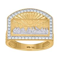 10k Two tone Gold Mens CZ Cubic Zirconia Simulated Diamond Last Supper Religious Ring Jewelry for Men