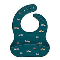 Simple Modern Silicone Bib for Babies, Toddlers | Lightweight and Durable Baby Bibs for Eating with Food Catcher Pocket | Soft Silicone with Adjustable Fit | Bennett Collection | Trains