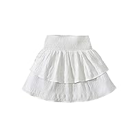 Girl's Tiered Layer Shirred Boho Smocked Skirts Casual Cute High Waisted Short Skirt Summer Skirts