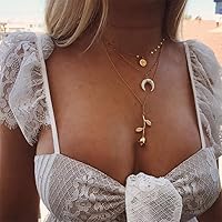 DoubleNine Double Strand Gold Chain Necklace Star Sun Crystal Minimalist Wedding Evening Necklace for Women Girls
