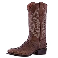Texas Legacy Mens Brown Western Leather Cowboy Boots Crocodile Tail Print Round