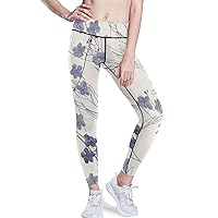 Blue Ink Floral Tummy Control Yoga Pants for Women Soft Booty-Lifting Leggings X-Small