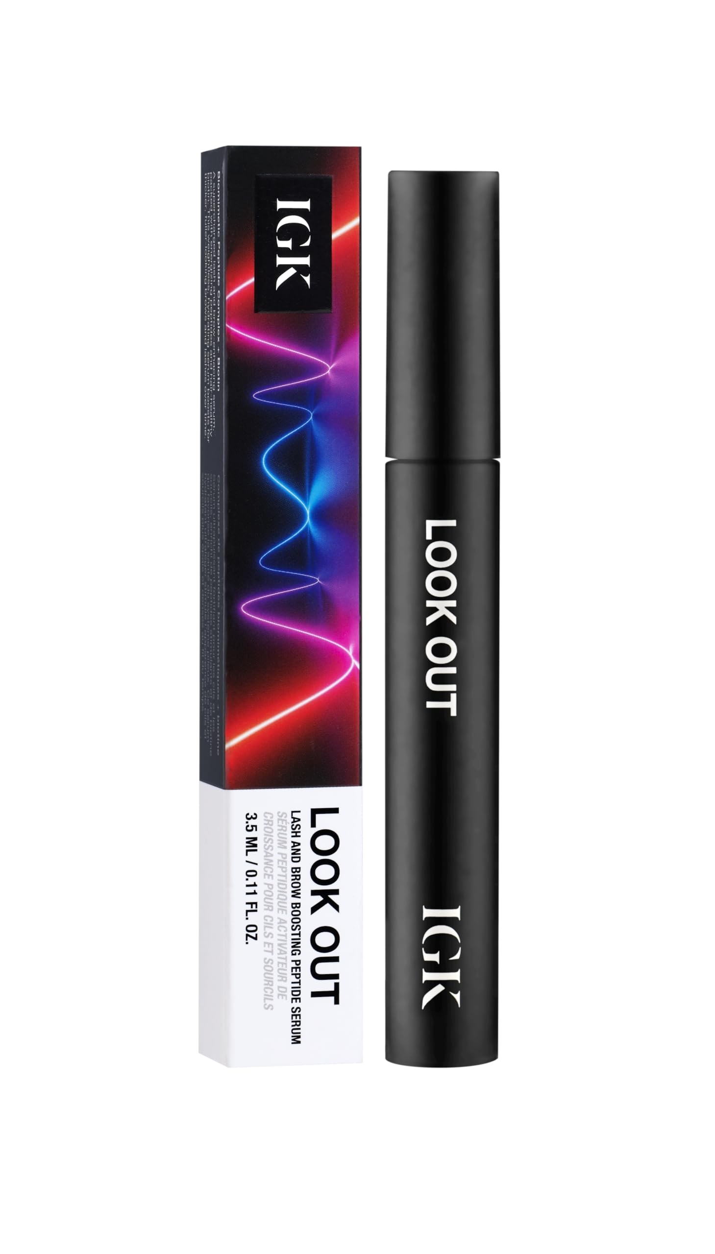 IGK Look Out Lash and Brow Boosting Peptide Serum | Increases Thickness + Fullness + Density of Brows and Lashes | Dermatologist + Ophthalmologist Approved | Vegan + Cruelty-Free | 0.11 Fl Oz