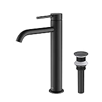 KIBI KBF1009 Solid Brass Single Handle Circular Faucet for Bathroom Sink with Pop Up Drain | High Arc Faucet spout (Matte Black)
