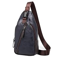 Hebetag Leather Sling Bag Crossbody Backpack for Men Women Outdoor Travel Camping Hiking Single Shoulder Chest Pack Casual Daypack Navy