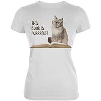 Animal World Cat This Book Is Purrrfect White Juniors Soft T-Shirt