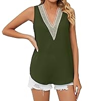 Women's Summer Tank Top Women's Casual Summer V Neck Solid Color Hollow Gold Lace Loose Vest Top