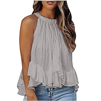 Sleeveless White Tank Tops for Women, Summer Sexy Halter Vest Shirts, Fashion Crewneck Casual Soft Blouse Tee, A01#gray, Small
