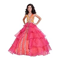 Girls' Tiered Colorful Ball Gowns Halter Pageant Dresses