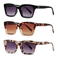 3 Pack Retro Square Bifocal Reading Sunglasses for Men and Women with Spring Hinge Outdoor Readers UV Protection